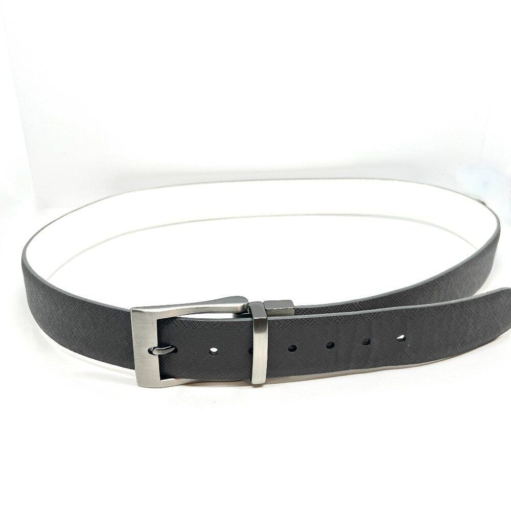 GREG NORMAN BELT Mens 36 Genuine Leather Gray Reversible White Shark Logo